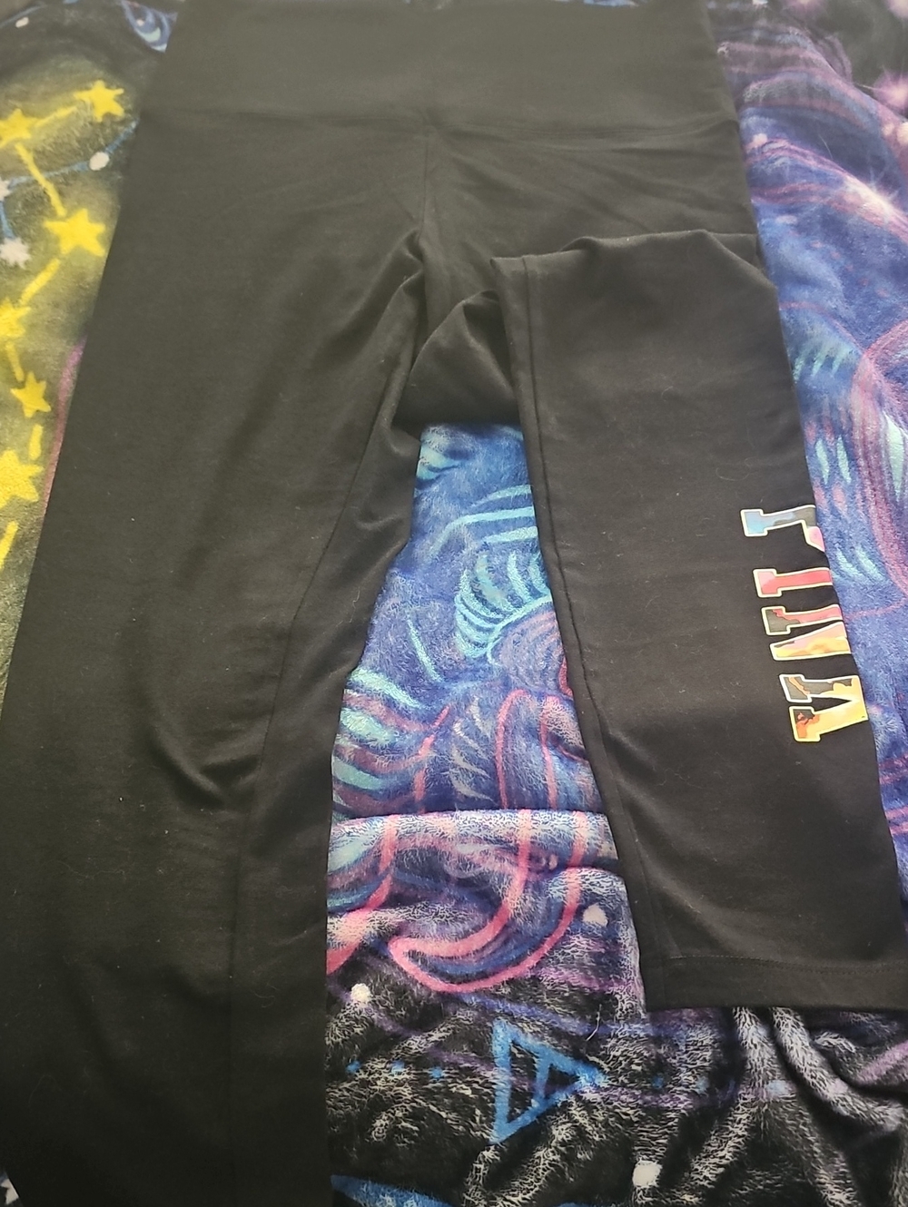 NWOT PINK Victoria's Secret Black Leggings with Multicolor Side Lettering